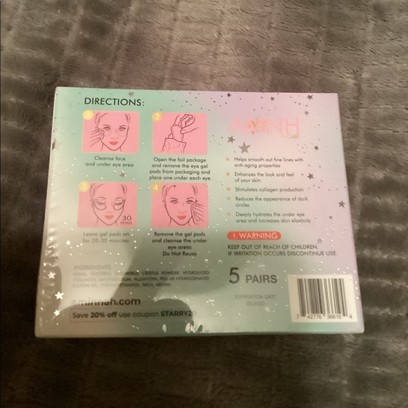AMNH Starry Collagen Gel Eye Pads Masks Anti-Aging 5 Pairs NEW SEALED - Picture 2 of 2